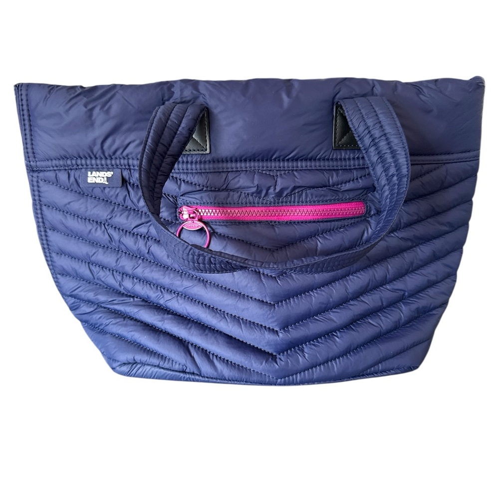 Lands' End Navy Quilted Tote Bag